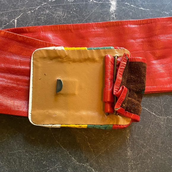 Vintage 80s New Wave Punk Italian Leather Retro mod slouchy Belt M - Picture 2 of 8